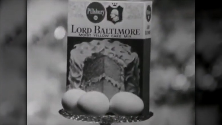 Box of Pillsbury Lord Baltimore cake mix from vintage commercial