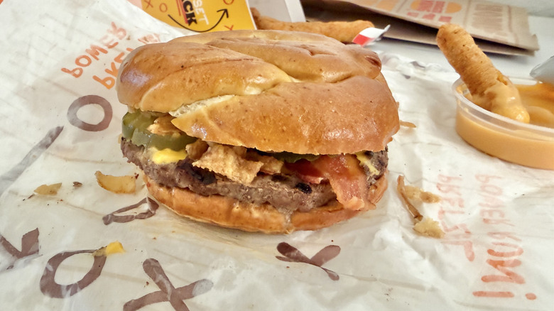 Side view of Burger King's Game Day Burger on a wrapper