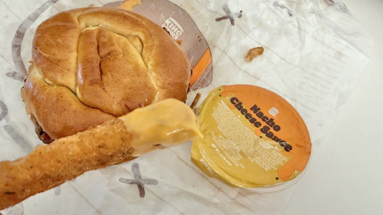 View of Game Day Burger and Nacho Cheese Sauce with Chicken Fry