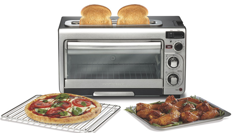 Hamilton Beach toaster oven with two trays in front