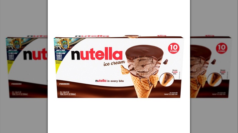 Box of ten count Nutella Ice Cream Cones product photo on a white background.