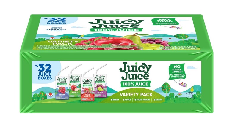 A green variety pack of Juicy Juice boxes