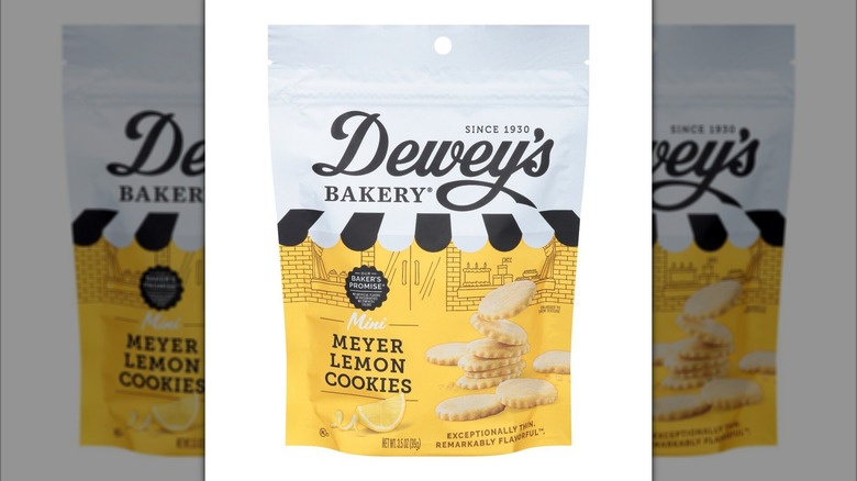 Yellow and white bag of Dewey's Bakery Bite-sized Meyer Lemon Cookies