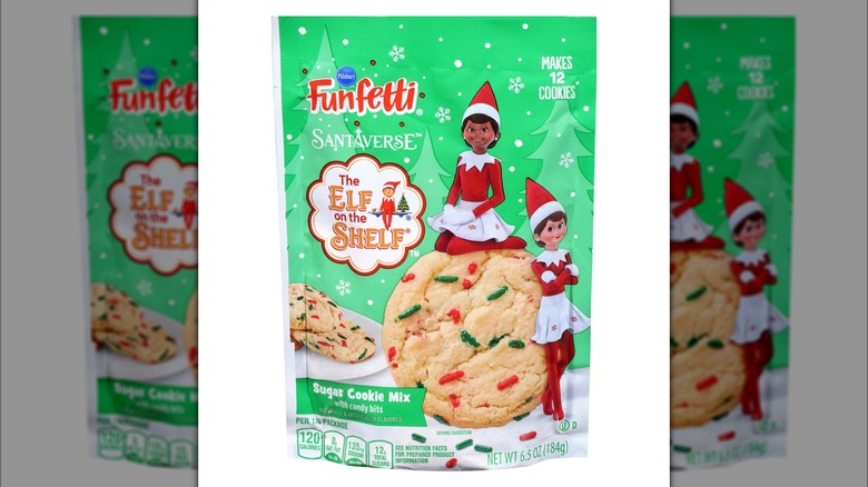 Green box of Pillsbury Funfetti Elf on the Shelf Sugar Cookie Mix