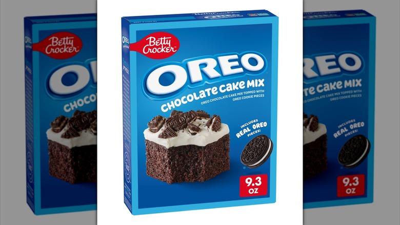Blue box of Betty Crocker Oreo Chocolate Cake Mix