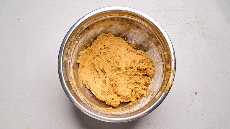 flour added to batter in bowl