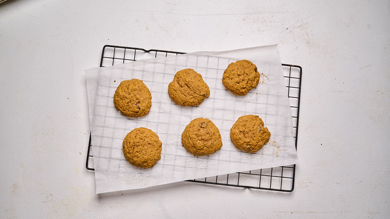 cookies cooling on a sheet tray