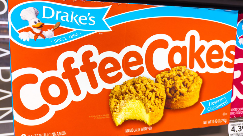 Box of Drake's Coffee Cakes on shelf in store