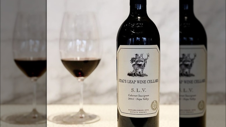 bottle and glass of Stag's Leap Wine Cellars SLV Cabernet Sauvignon
