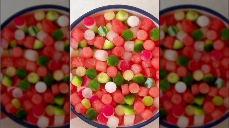 Close-up of bowl of fruit dot salad