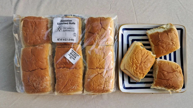 Walmart Hawaiian Enriched Rolls on striped square plate