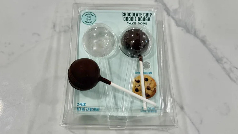 Kroger Bakery Fresh Chocolate Chip Cookie Dough Cake Pops on marble surface