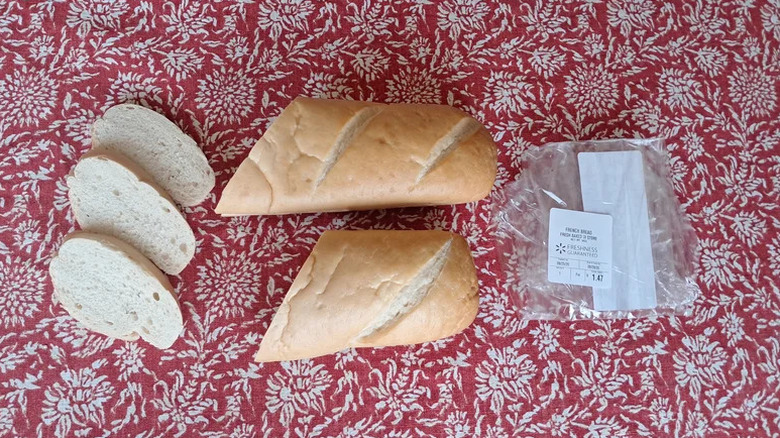 Walmart Freshness Guaranteed French Bread on red floral fabric