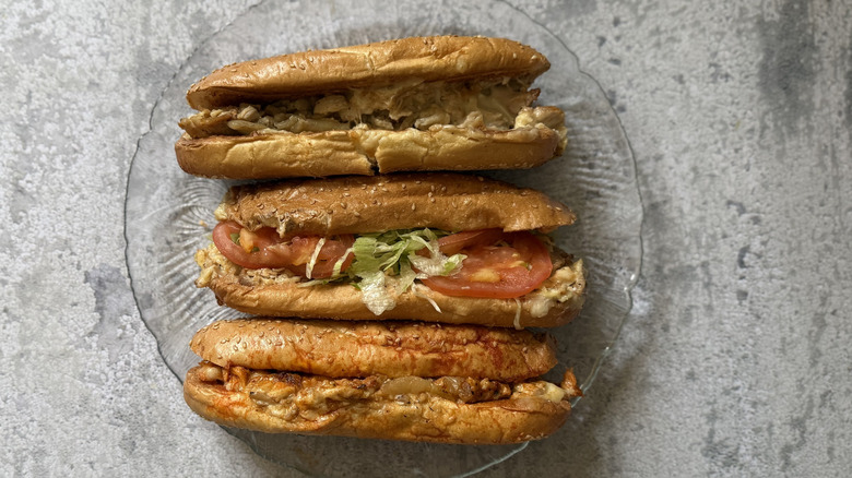 Arby's chicken cheesesteak sandwiches on plate