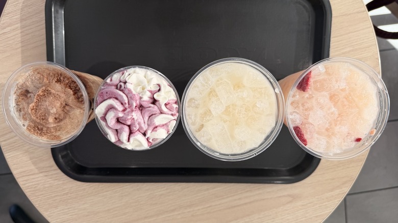 overhead shot of four new horchata-inspired drinks at Taco Bell
