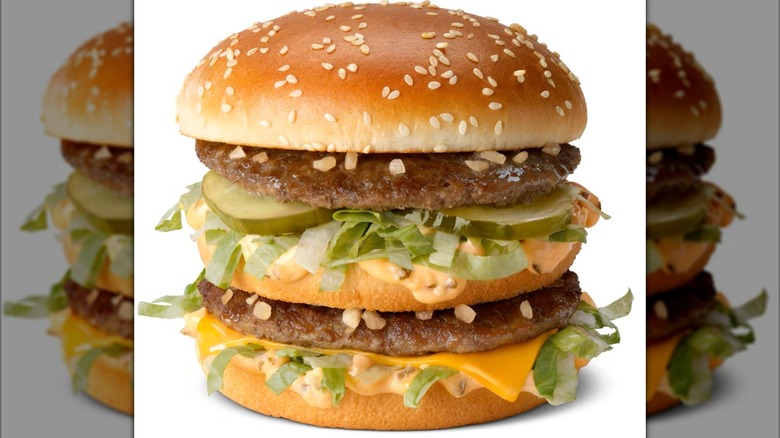 A McDonald's Big Mac against a white background