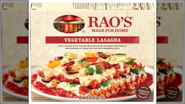 Rao's vegetable lasagna box with image of prepared product on front