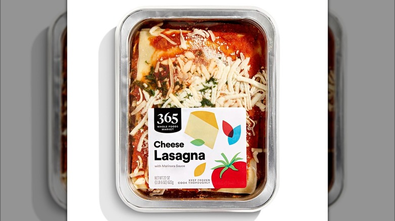 Overhead shot of 365 cheese lasagna in baking tray