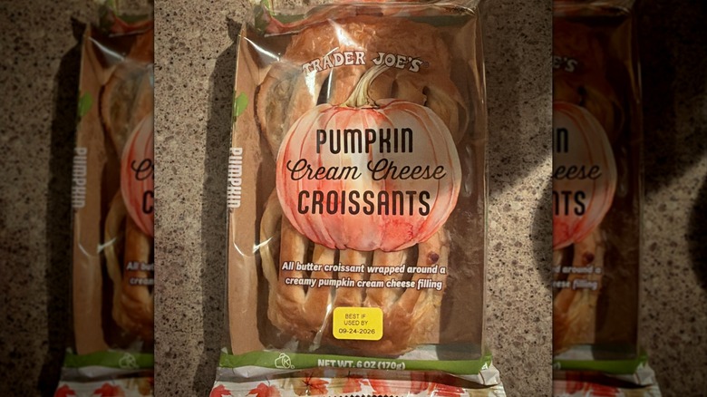 A package of Trader Joe's Pumpkin Cream Cheese Croissants on a countertop