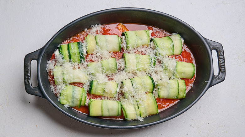 zucchini involtini covered with cheese