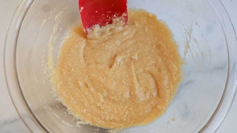 Wet ingredients mixture for cookies in bowl