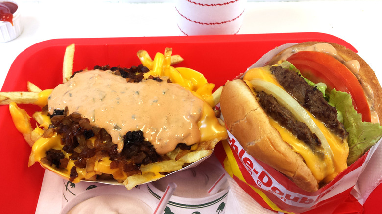 A Double-Double cheeseburger and Animal Style fries at In-N-Out