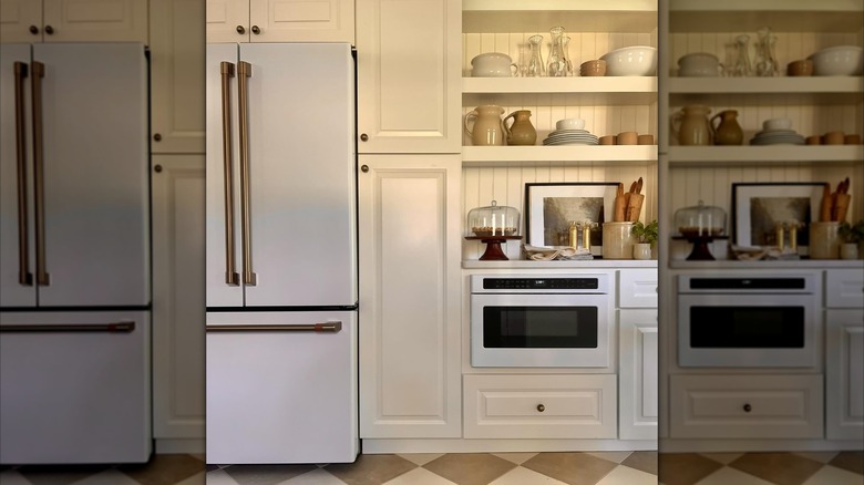 Mirrored image of warm white coastal-style kitchen