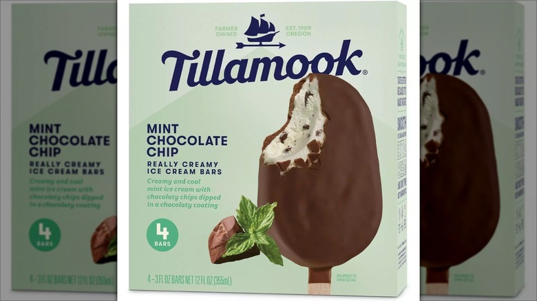 box of Tillamook Mint Chocolate Chip really creamy ice cream bars