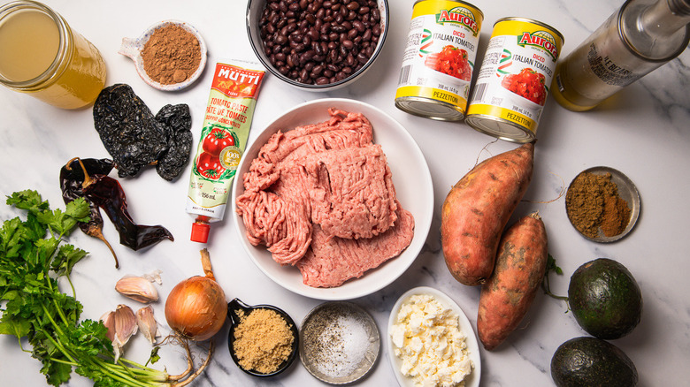 ingredients for mole-Inspired turkey and sweet potato chili