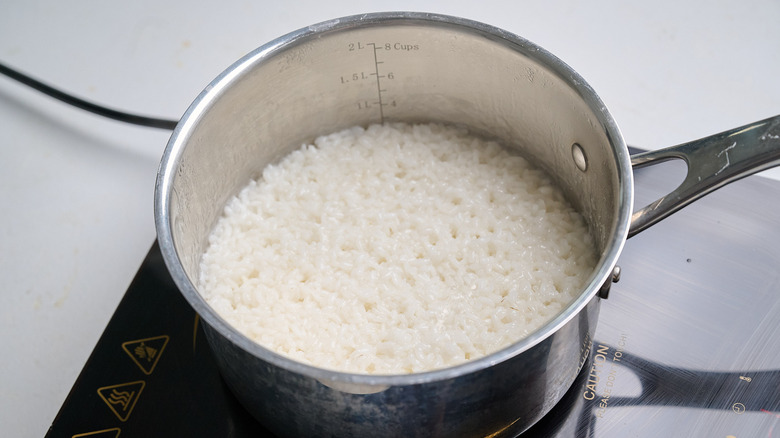 cooked rice in a pot