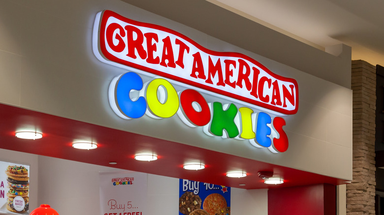 A colorful sign that says Great American Cookies