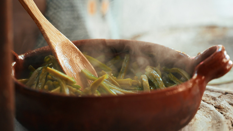 Pot of Mexican nopales cooking