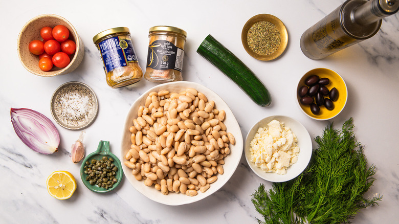 ingredients for mayo-free mediterranean tuna salad