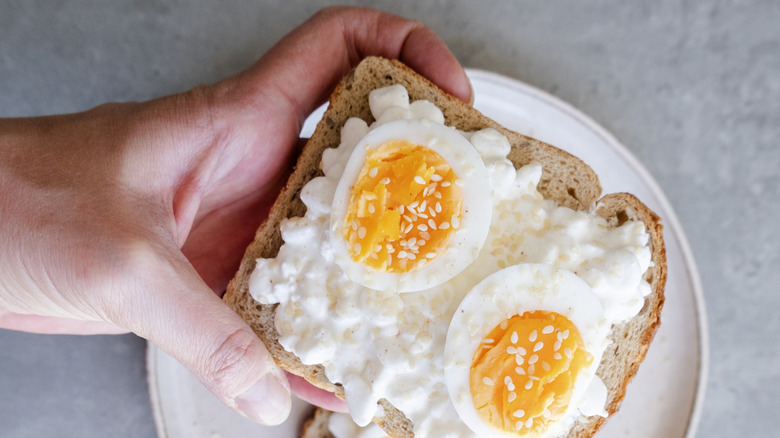 Eggs over cottage cheese on toast