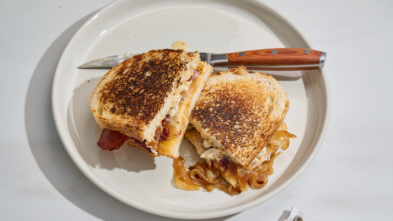 halved grilled cheese on a plate