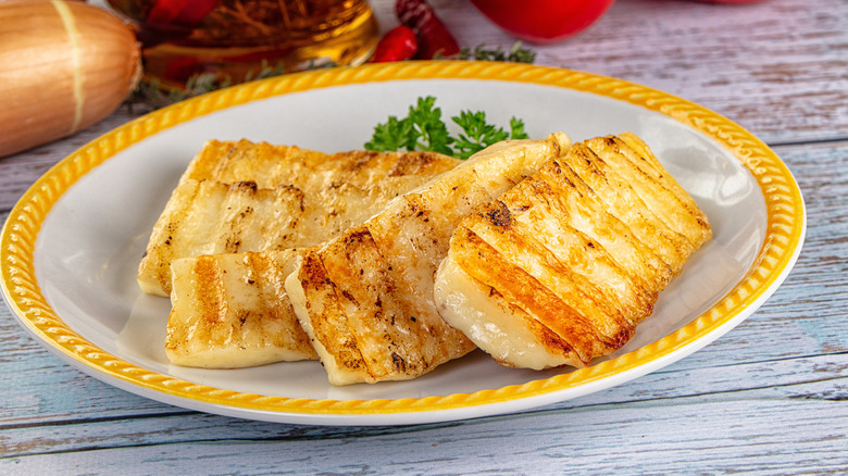 plate of grilled Greek cheese