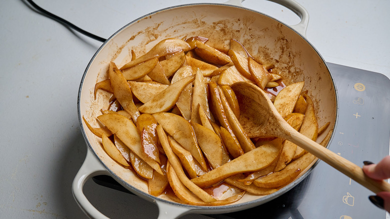 stirring vanilla into skillet