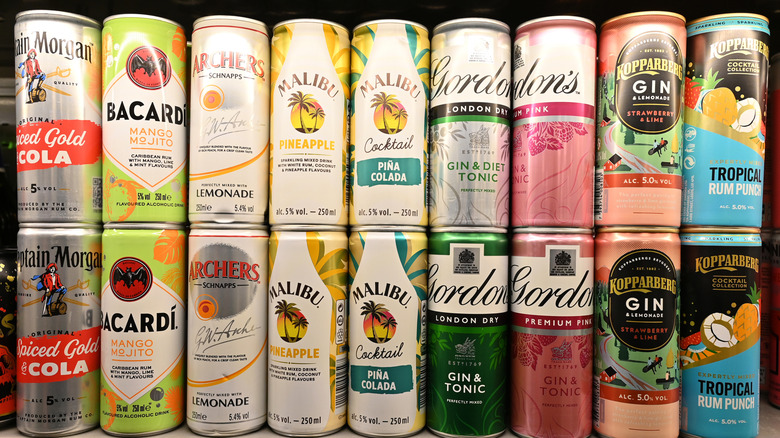 Two rows of stacked canned cocktails