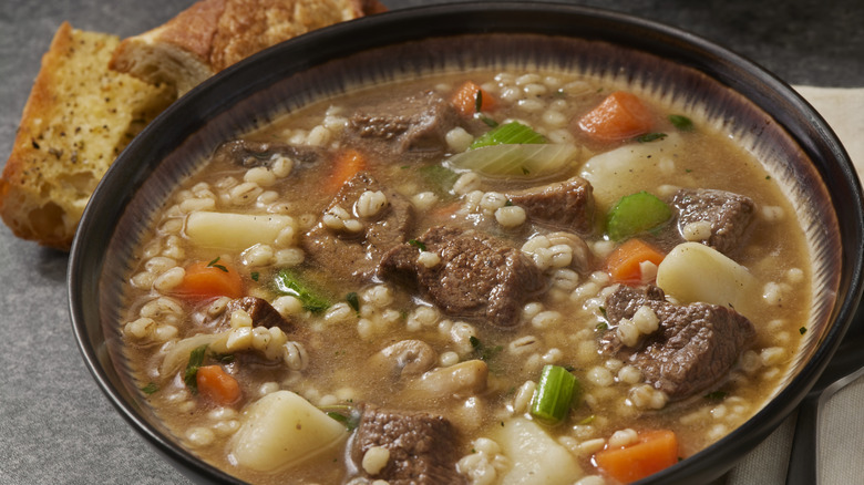 Bowl of beef and barley soup