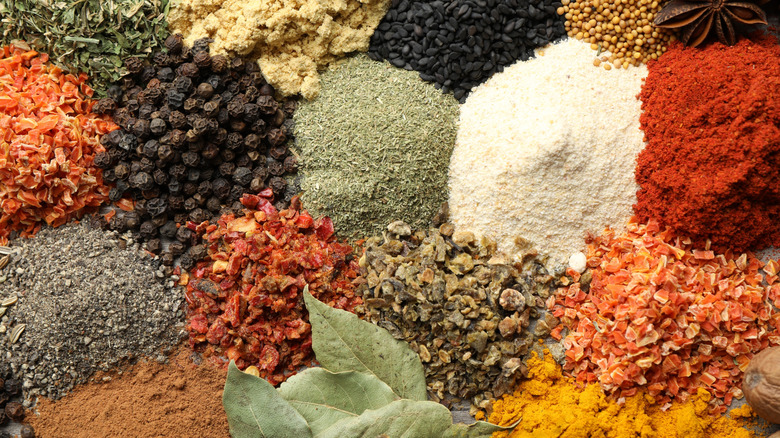 Piles of different spices