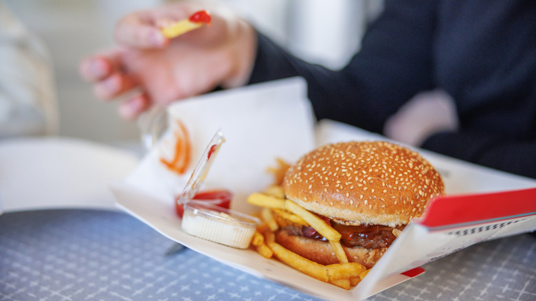 fast food burger with fries