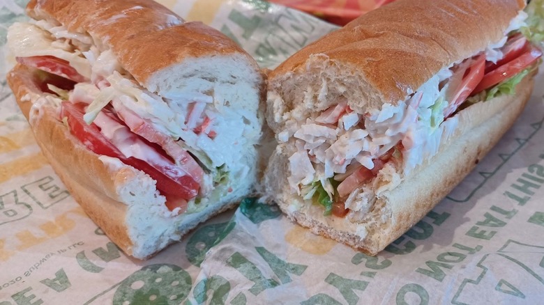 Subway's Seafood Sensation sandwich cut in half
